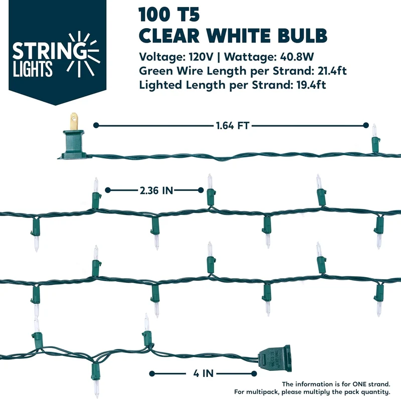 Clear Christmas String Lights Indoor,400CT Mini Warm White Fairy Light,85.6 FT Lighting Decor - Green Wire