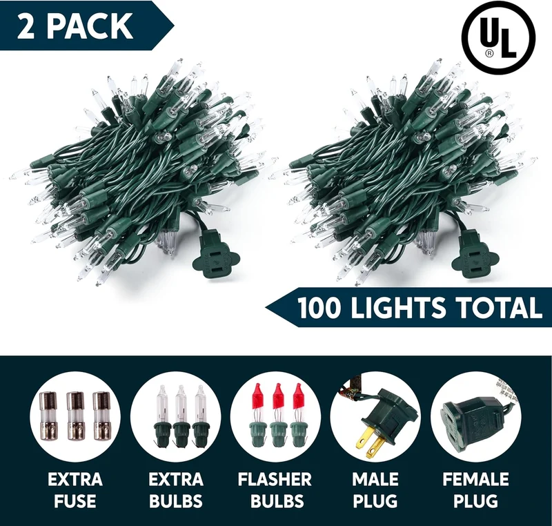 Clear Christmas String Lights Indoor,200CT Mini Warm White Fairy Light,42.8 FT Lighting Decor - Green Wire