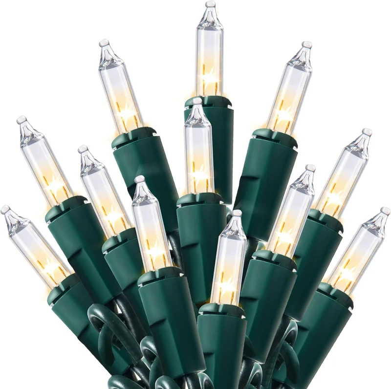 Clear Christmas String Lights Indoor,100 Count Mini Warm White Fairy Light,19.4 FT Lighting Decor - Green Wire