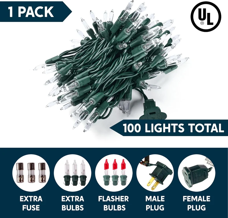 Clear Christmas String Lights Indoor,100 Count Mini Warm White Fairy Light,19.4 FT Lighting Decor - Green Wire