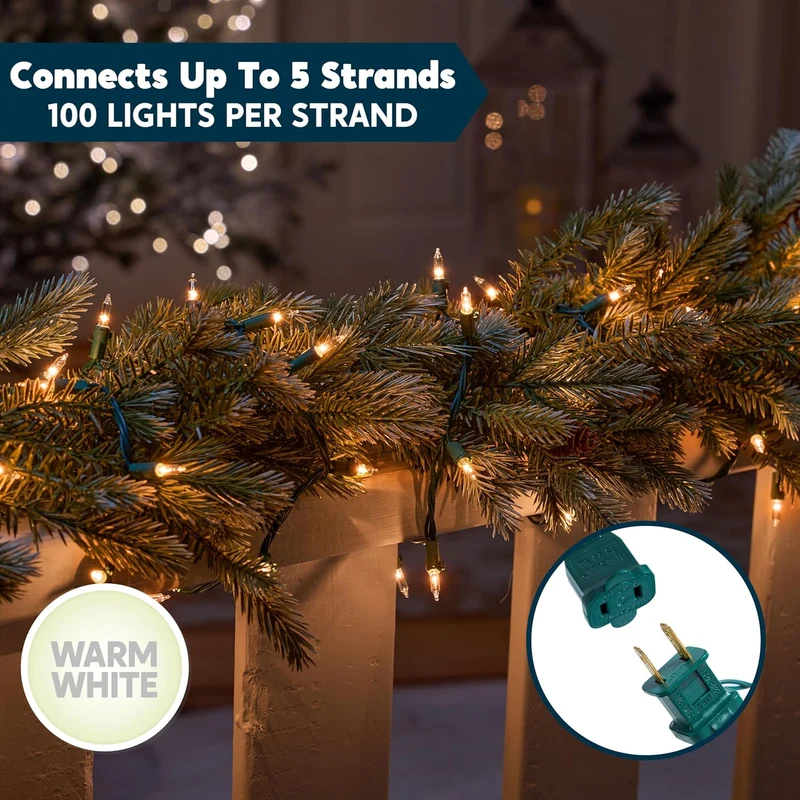 Clear Christmas String Lights Indoor,100 Count Mini Warm White Fairy Light,19.4 FT Lighting Decor - Green Wire