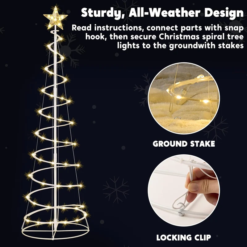 (3 Pack) Spiral Christmas Tree Lights, 218 LED Outdoor Lighted Tree with Star Topper & Stakes, Christmas Decorations - Warm White