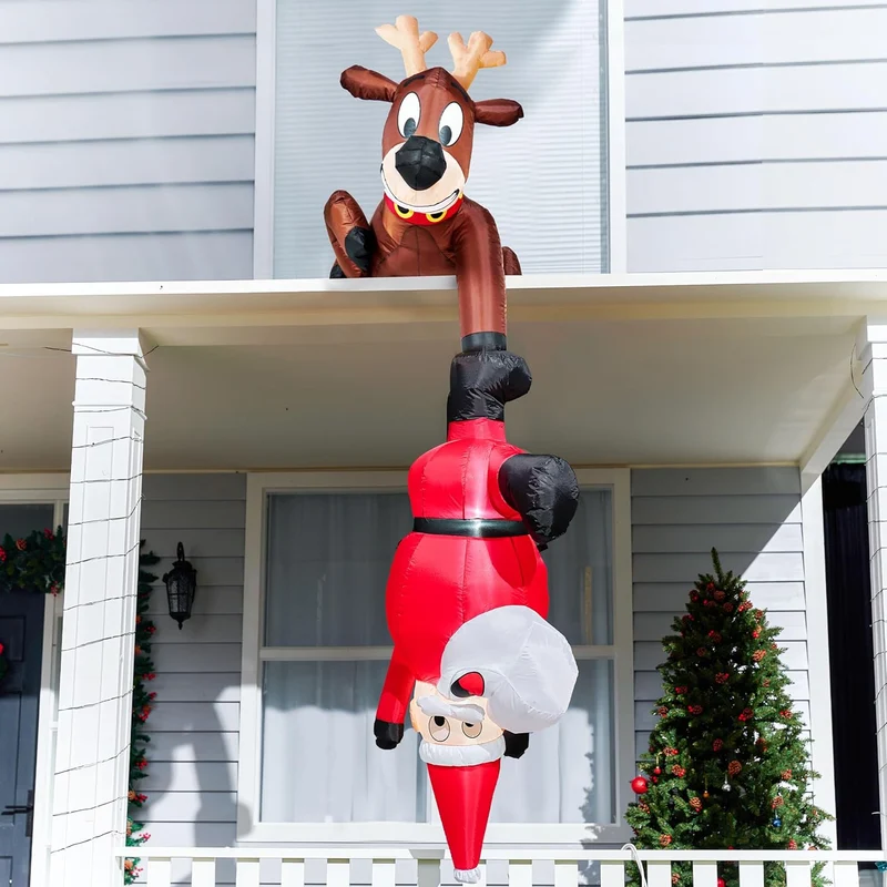8 FT Hanging Christmas Inflatables Decoration Reindeer and Climbing Santa, Blow Up Santa with Build-in LED for Xmas Party Indoor, Outdoor, Yard, Garden, Lawn Decor