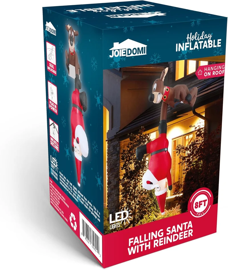 8 FT Hanging Christmas Inflatables Decoration Reindeer and Climbing Santa, Blow Up Santa with Build-in LED for Xmas Party Indoor, Outdoor, Yard, Garden, Lawn Decor