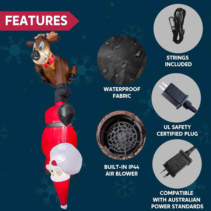 8 FT Hanging Christmas Inflatables Decoration Reindeer and Climbing Santa, Blow Up Santa with Build-in LED for Xmas Party Indoor, Outdoor, Yard, Garden, Lawn Decor
