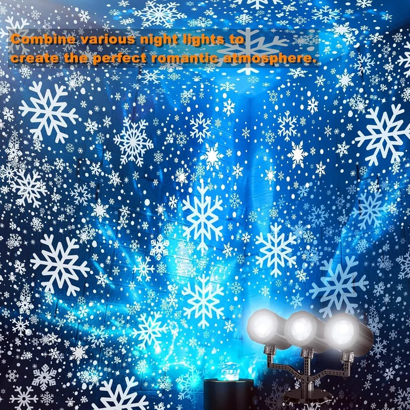 Christmas Three Head Snowflake Projector Upgraded Multi-Mode 360°Rotating, Waterproof Holiday Decorations - White
