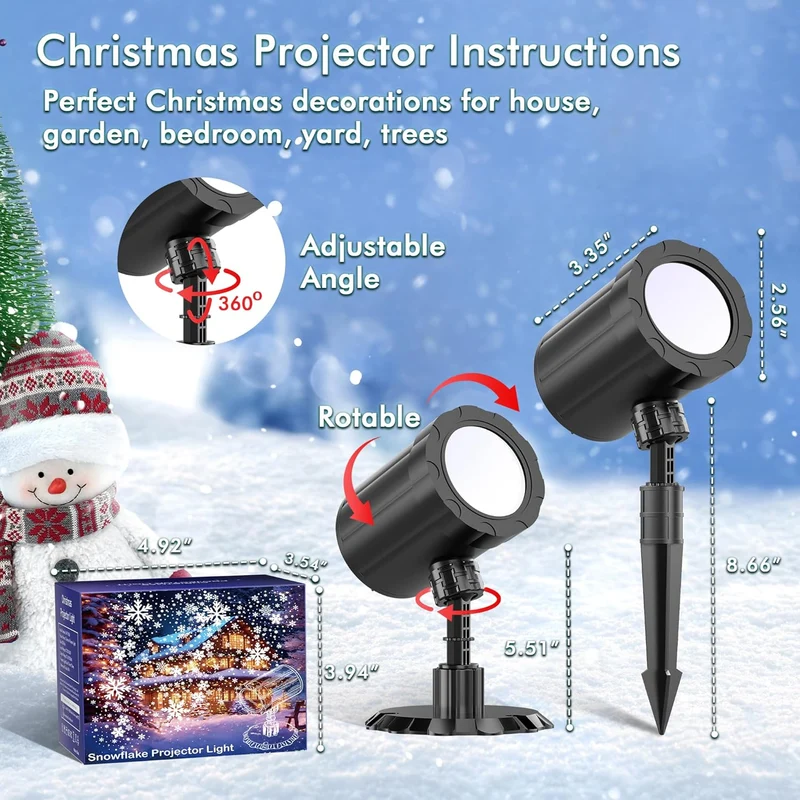 Christmas Projector Lights Outdoor, Dynamic Snowflake Projector LED Snowfall Lights Waterproof - White