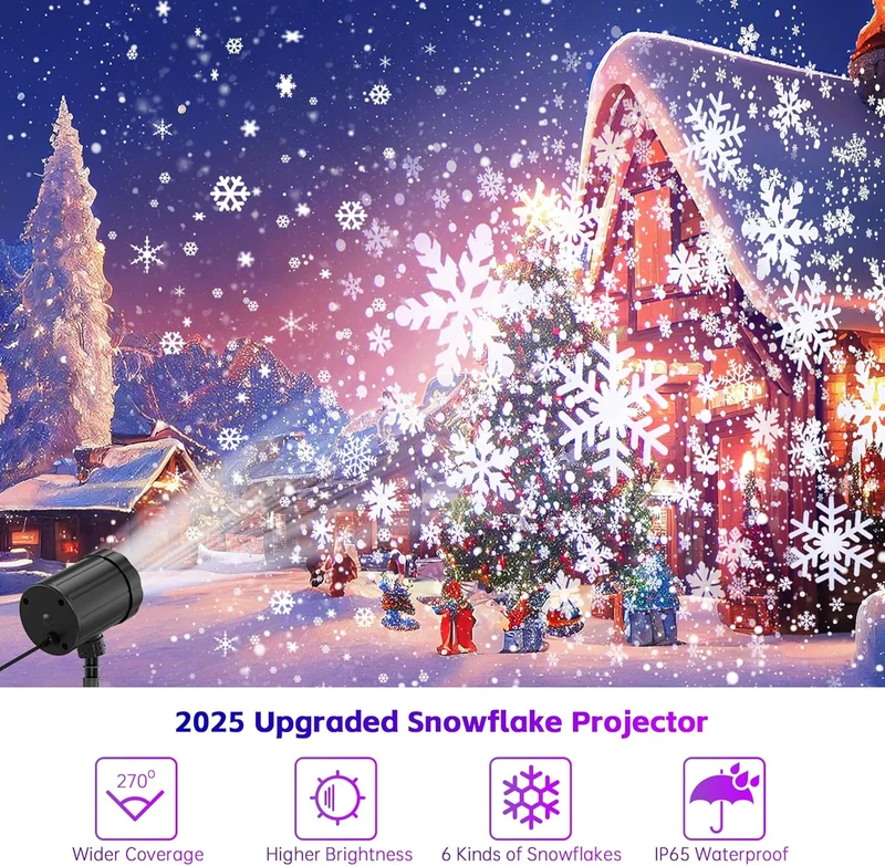 Christmas Projector Lights Outdoor, Dynamic Snowflake Projector LED Snowfall Lights Waterproof - White