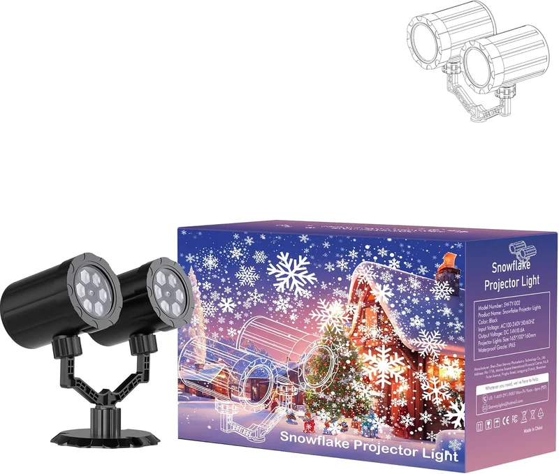 Christmas Double Head Snowflake Projector Upgraded Multi-Mode, High Brightness, 360°Rotating, Waterproof - White
