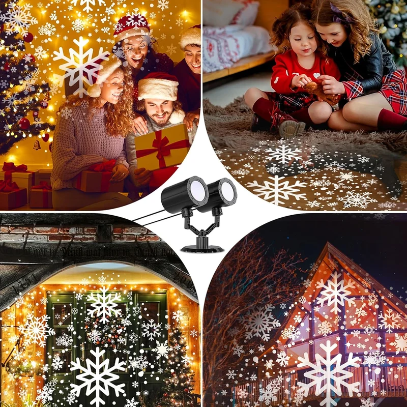 Christmas Double Head Snowflake Projector Upgraded Multi-Mode, High Brightness, 360°Rotating, Waterproof - White