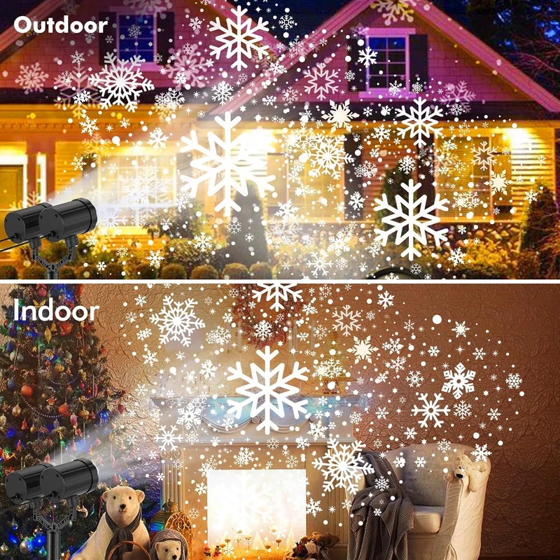 Christmas Double Head Snowflake Projector Upgraded Multi-Mode, High Brightness, 360°Rotating, Waterproof - White