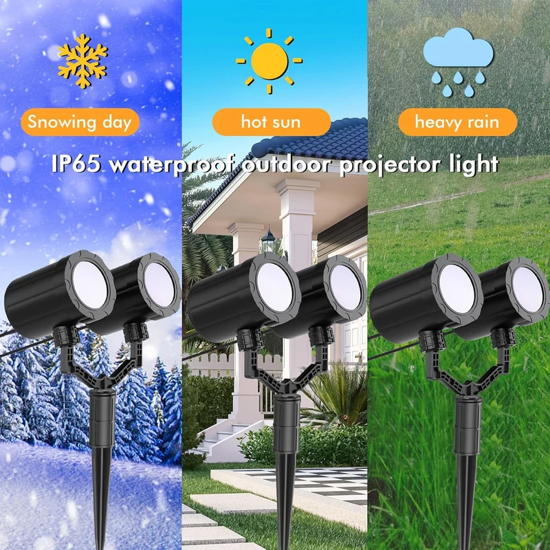 Christmas Double Head Snowflake Projector Upgraded Multi-Mode, High Brightness, 360°Rotating, Waterproof - White