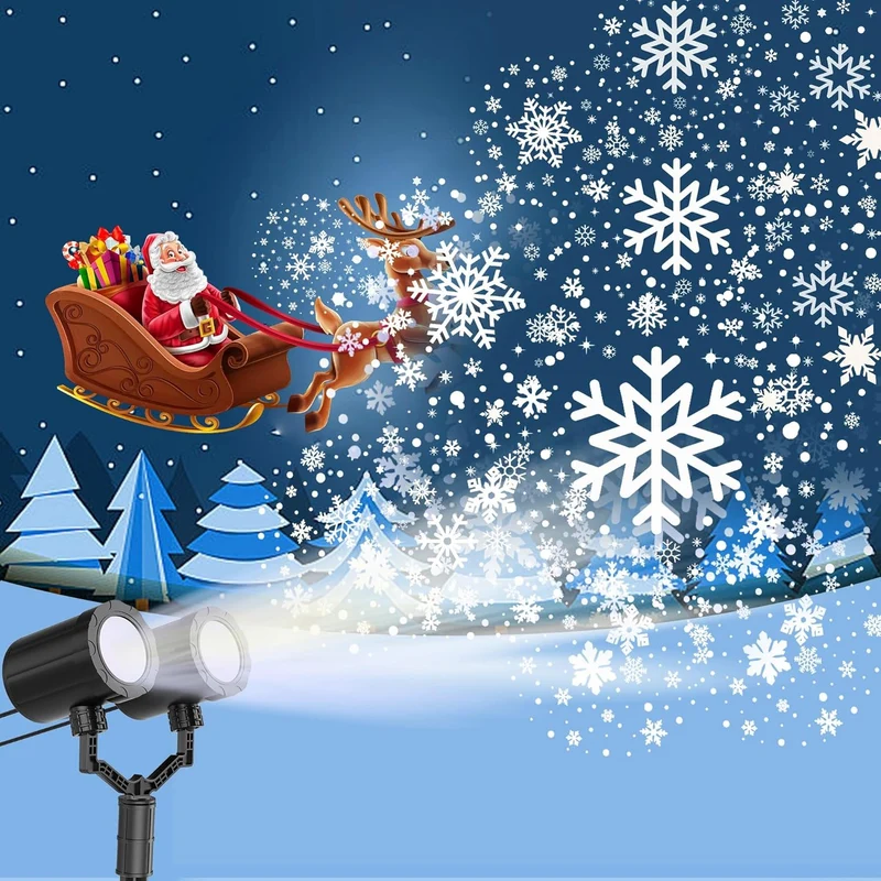 Christmas Double Head Snowflake Projector Upgraded Multi-Mode, High Brightness, 360°Rotating, Waterproof - White