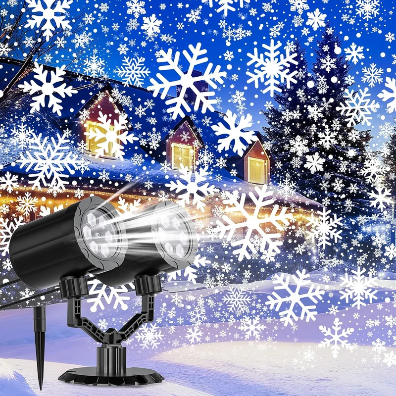 Christmas Projector Lights Dynamic Snowflake Projector IP65 Waterproof 360°Rotating LED Projection Lights