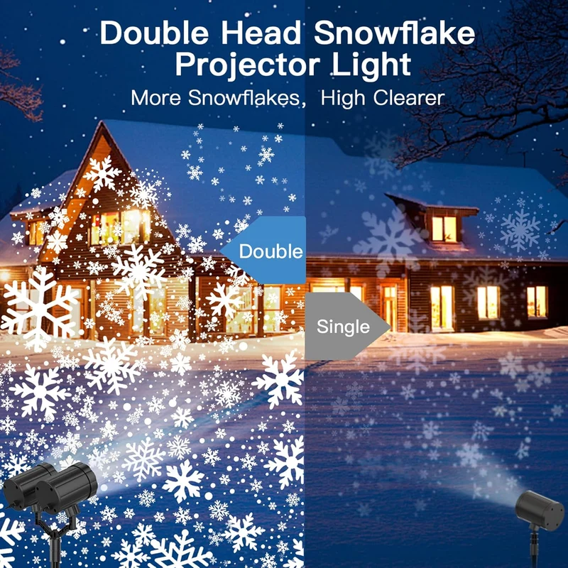 Christmas Projector Lights Dynamic Snowflake Projector IP65 Waterproof 360°Rotating LED Projection Lights
