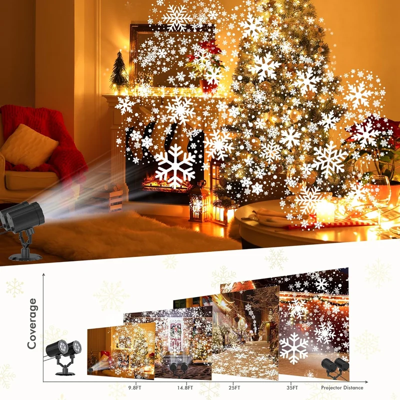 Christmas Projector Lights Dynamic Snowflake Projector IP65 Waterproof 360°Rotating LED Projection Lights