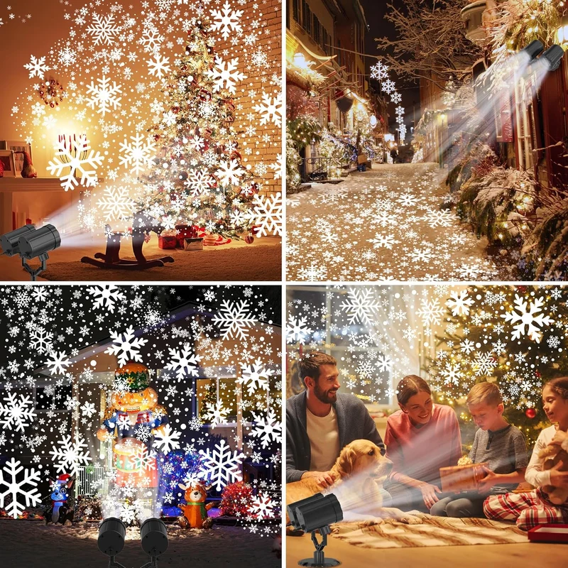 Christmas Projector Lights Dynamic Snowflake Projector IP65 Waterproof 360°Rotating LED Projection Lights