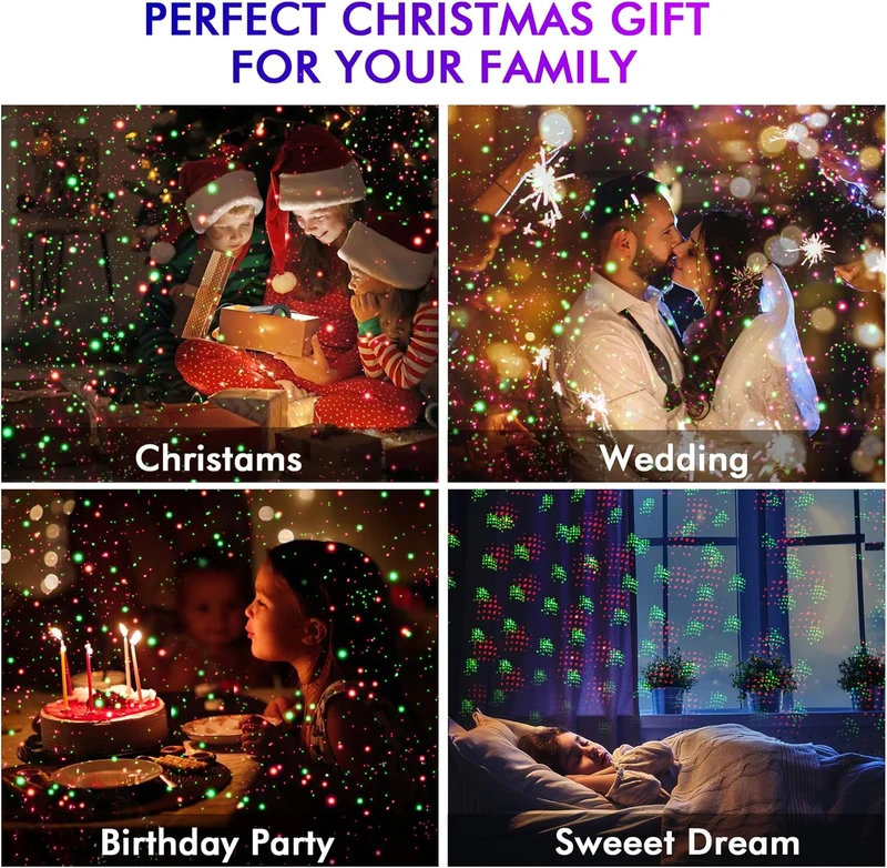 Christmas Projector Lights Red & Green Starlight 3 Modes w/ Remote and Timer Projection Lights, IP65 Waterproof