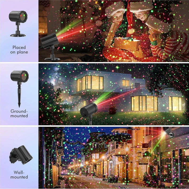 Christmas Projector Lights Red & Green Starlight 3 Modes w/ Remote and Timer Projection Lights, IP65 Waterproof