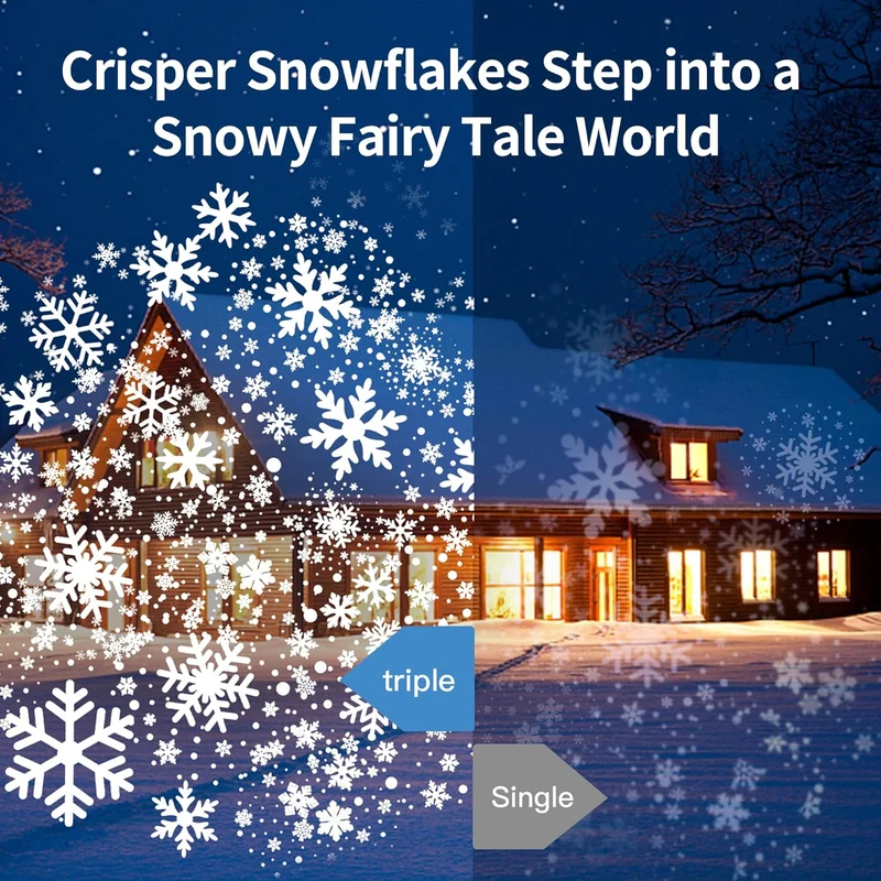 Christmas Projector Lights Upgraded Snowflake Projector, IP65 Waterproof 360°Rotating LED Projection Lights Decor-Three-Head