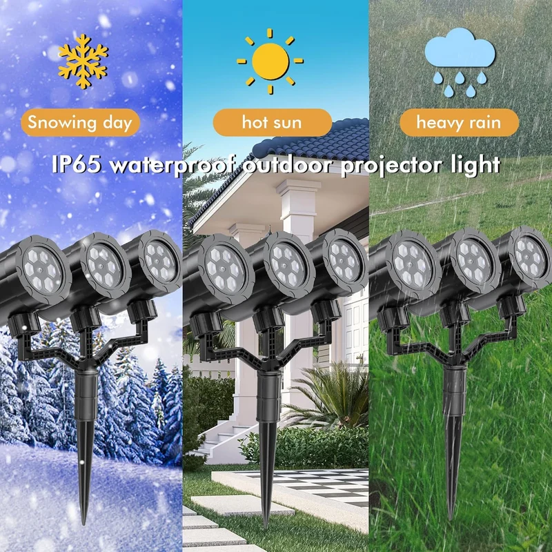 Christmas Projector Lights Upgraded Snowflake Projector, IP65 Waterproof 360°Rotating LED Projection Lights Decor-Three-Head