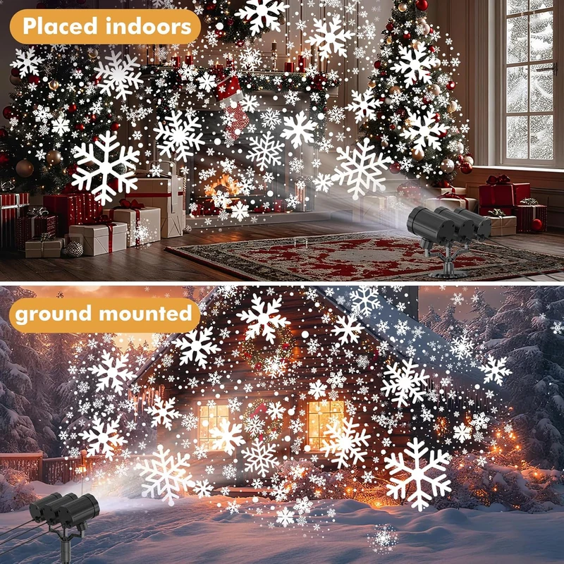 Christmas Projector Lights Upgraded Snowflake Projector, IP65 Waterproof 360°Rotating LED Projection Lights Decor-Three-Head