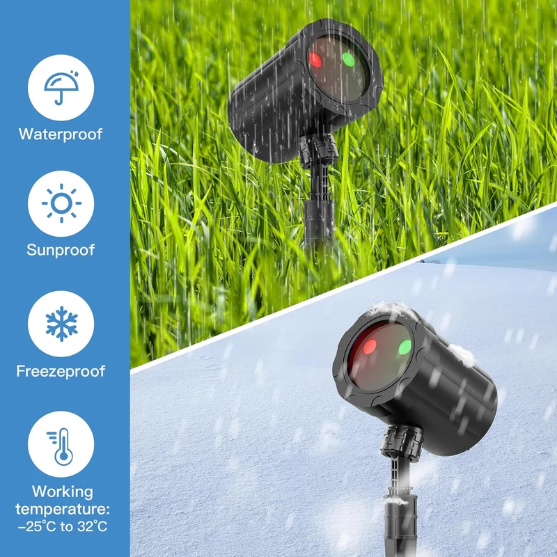 Christmas Projector Lights Red & Green Christmas Pattern Projector w/ Remote & Timer, IP65 Waterproof