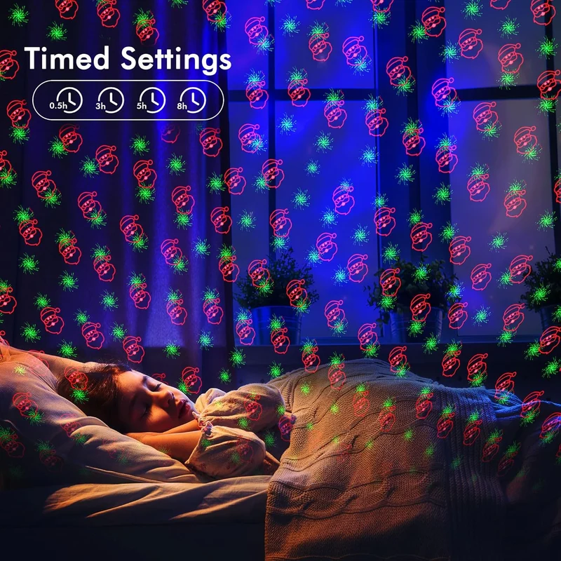 Christmas Projector Lights Red & Green Christmas Pattern Projector w/ Remote & Timer, IP65 Waterproof