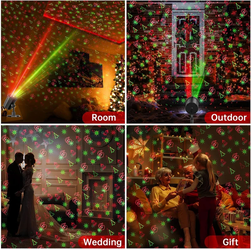 Christmas Projector Lights Red & Green Christmas Pattern Projector w/ Remote & Timer, IP65 Waterproof