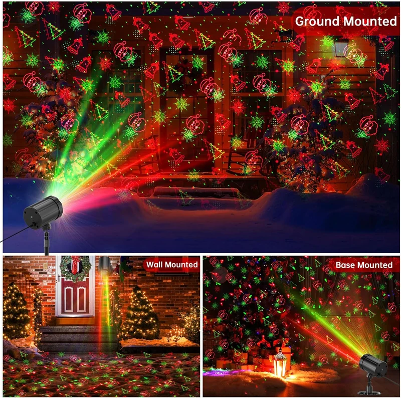 Christmas Projector Lights Red & Green Christmas Pattern Projector w/ Remote & Timer, IP65 Waterproof