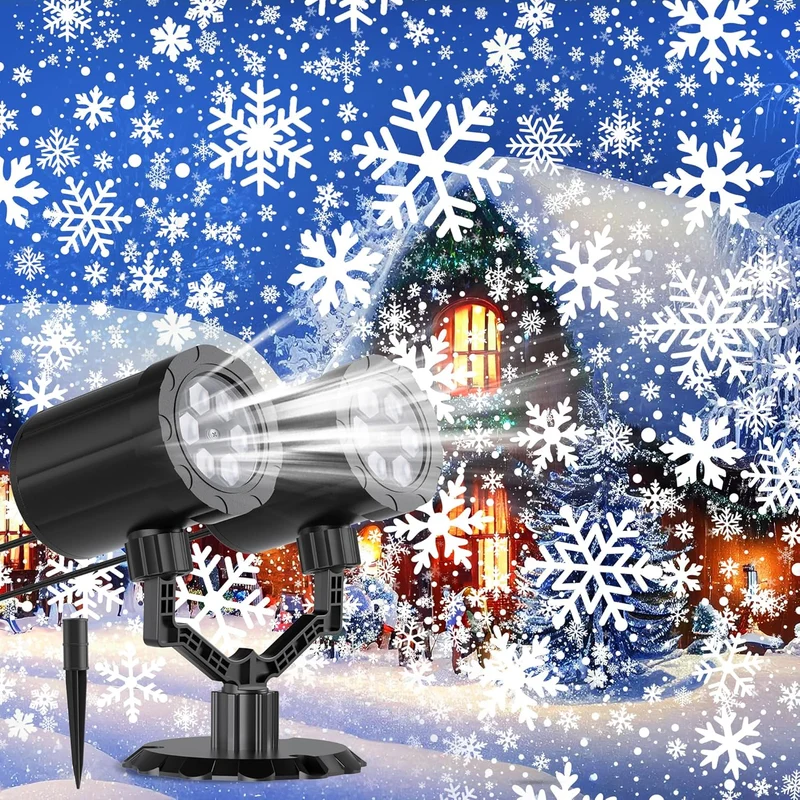 Christmas Projector Lights Upgraded IP65 Waterproof Dynamic Double Head Snowflake Projector