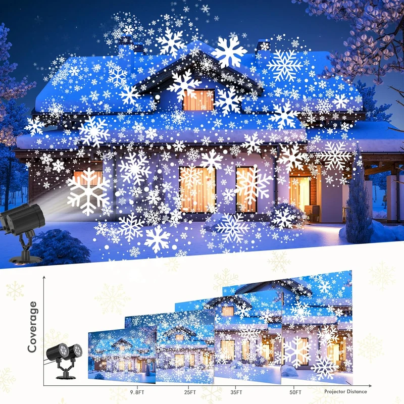Christmas Projector Lights Upgraded IP65 Waterproof Dynamic Double Head Snowflake Projector