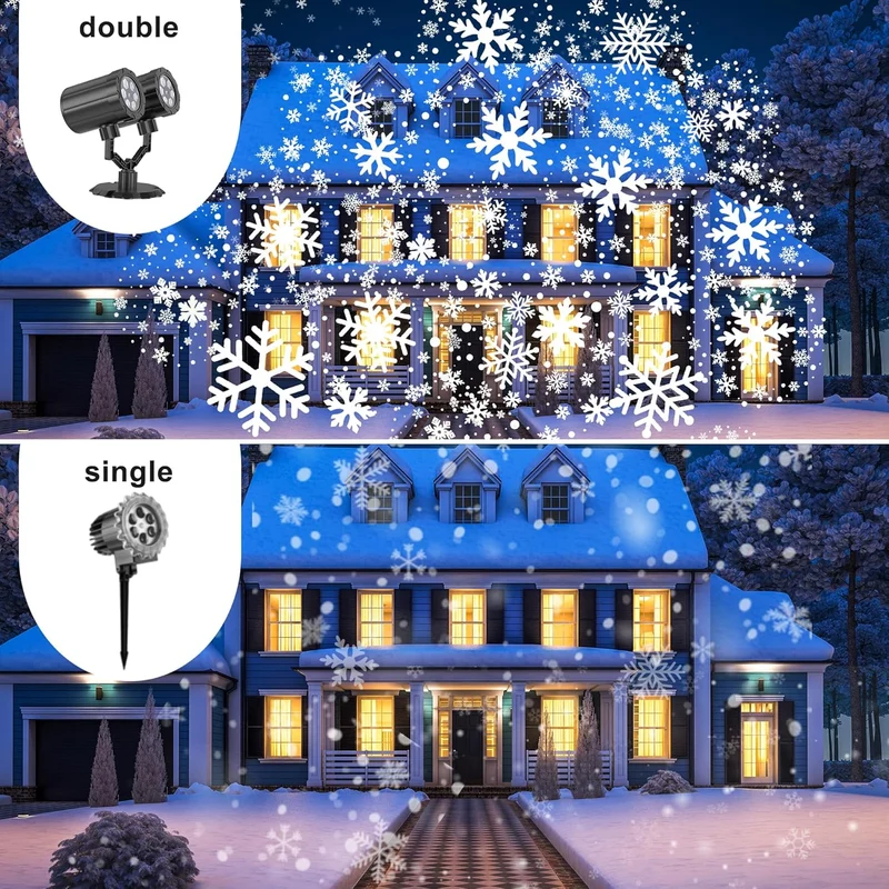 Christmas Projector Lights Upgraded IP65 Waterproof Dynamic Double Head Snowflake Projector
