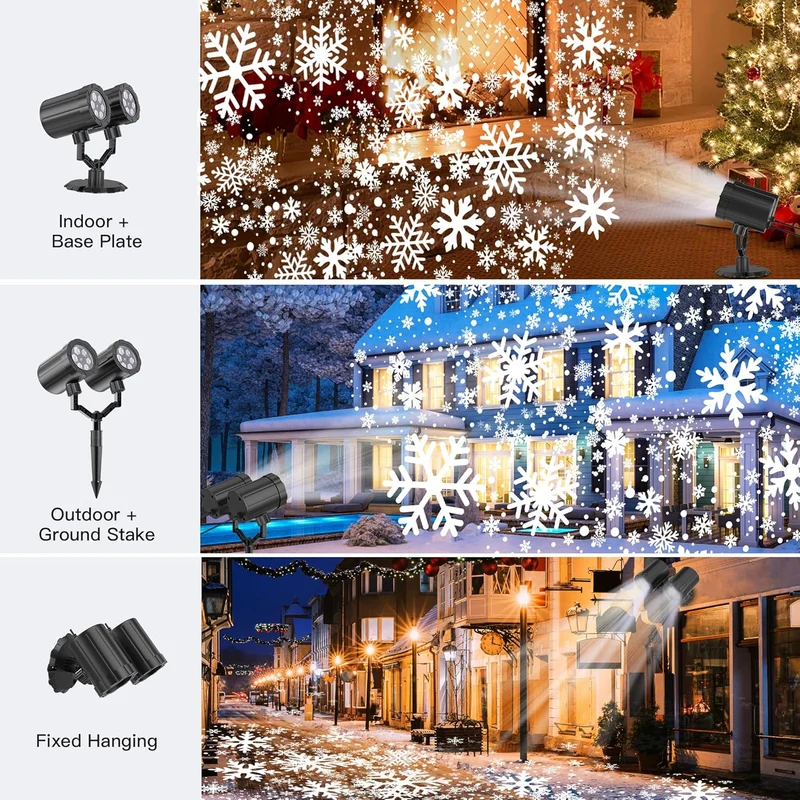 Christmas Projector Lights Upgraded IP65 Waterproof Dynamic Double Head Snowflake Projector
