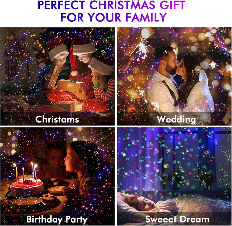 Christmas Projector Lights RGB 3 Colors Starry Sky Effects Projection Light with Remote & Timer, IP65 Waterproof Projector