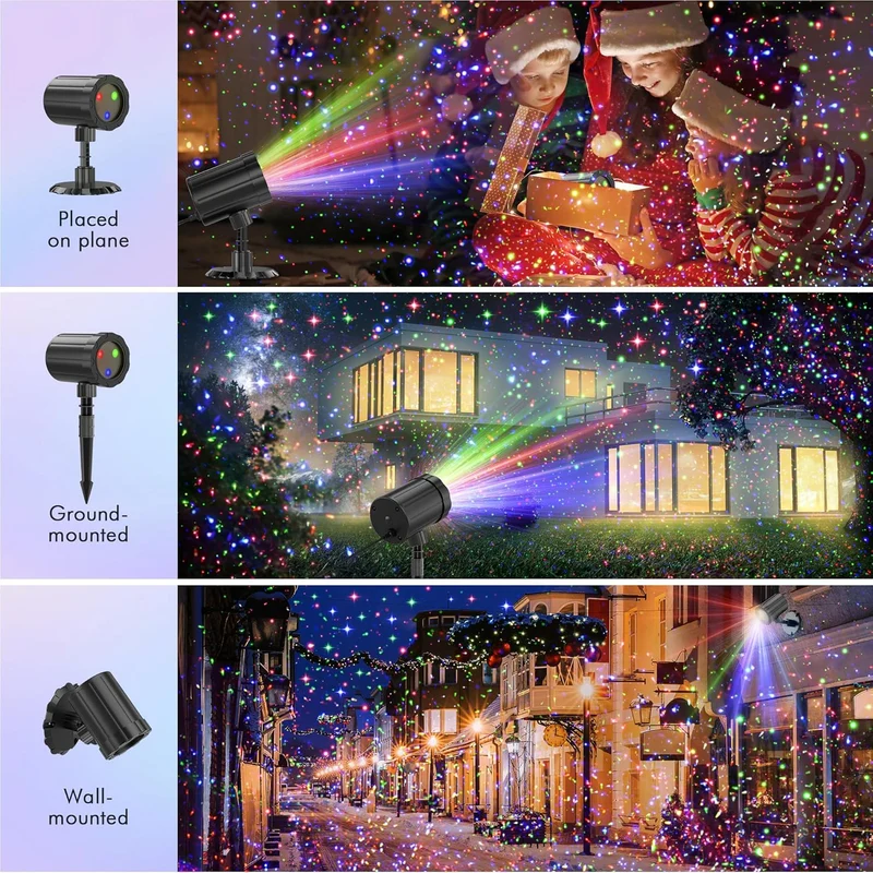 Christmas Projector Lights RGB 3 Colors Starry Sky Effects Projection Light with Remote & Timer, IP65 Waterproof Projector