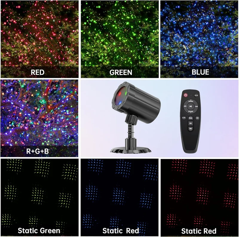 Christmas Projector Lights RGB 3 Colors Starry Sky Effects Projection Light with Remote & Timer, IP65 Waterproof Projector