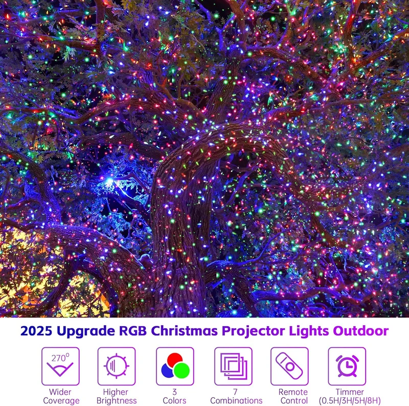 Christmas Projector Lights RGB 3 Colors Starry Sky Effects Projection Light with Remote & Timer, IP65 Waterproof Projector