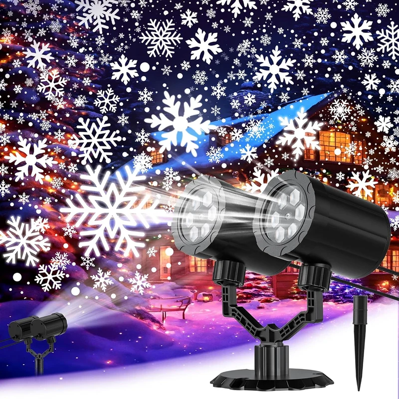 Christmas Projector Lights Snowflake Projector IP65 Waterproof 360°Rotating LED Projection Decoration Dual-Head