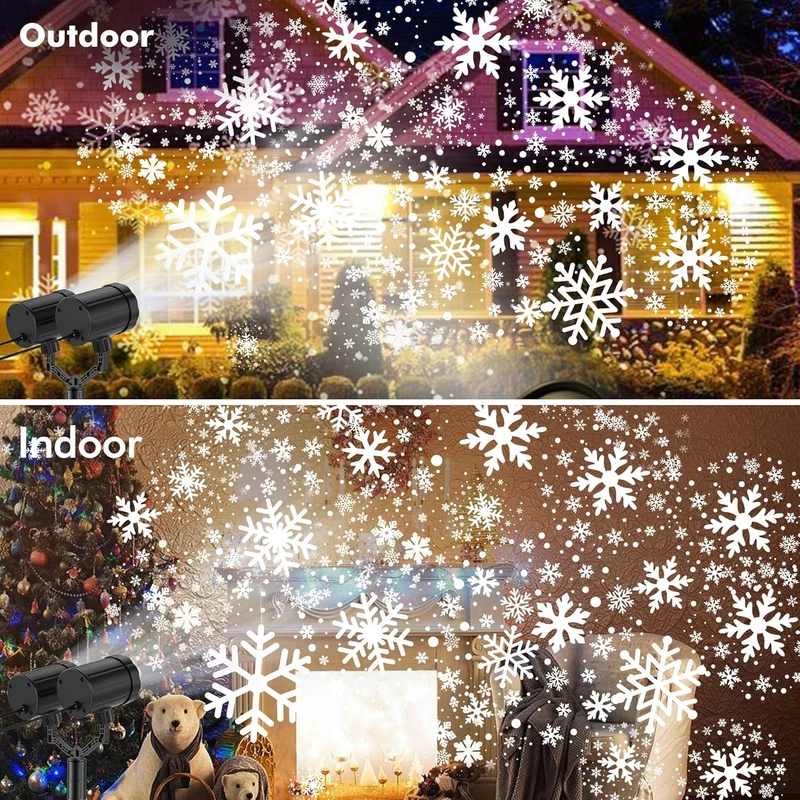 Christmas Projector Lights Snowflake Projector IP65 Waterproof 360°Rotating LED Projection Decoration Dual-Head