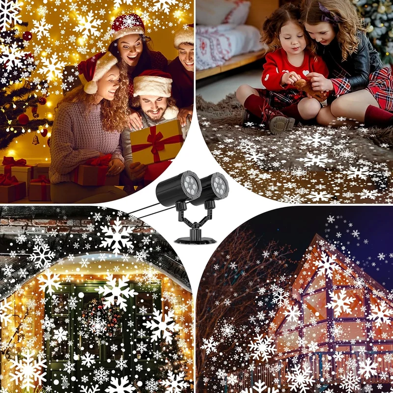 Christmas Projector Lights Snowflake Projector IP65 Waterproof 360°Rotating LED Projection Decoration Dual-Head