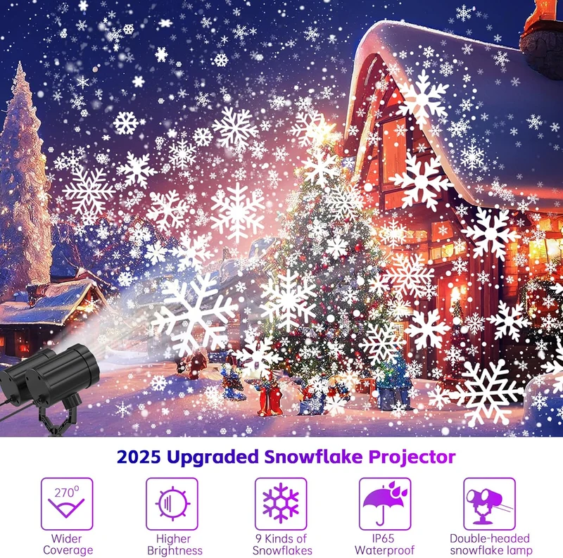 Christmas Projector Lights Snowflake Projector IP65 Waterproof 360°Rotating LED Projection Decoration Dual-Head