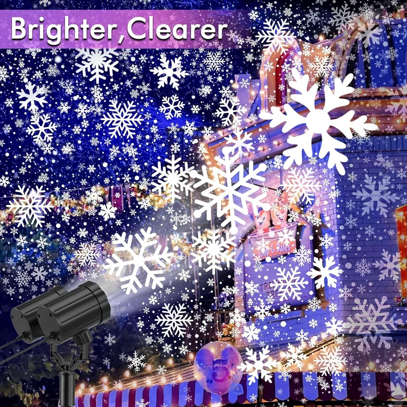 Christmas Projector Lights Snowflake Projector IP65 Waterproof 360°Rotating LED Projection Decoration Dual-Head
