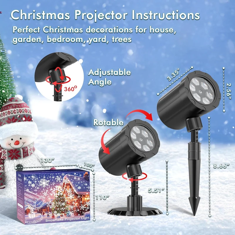 Christmas Projector Lights Dynamic Snowflake Projector IP65 Waterproof Snow Projection Lights