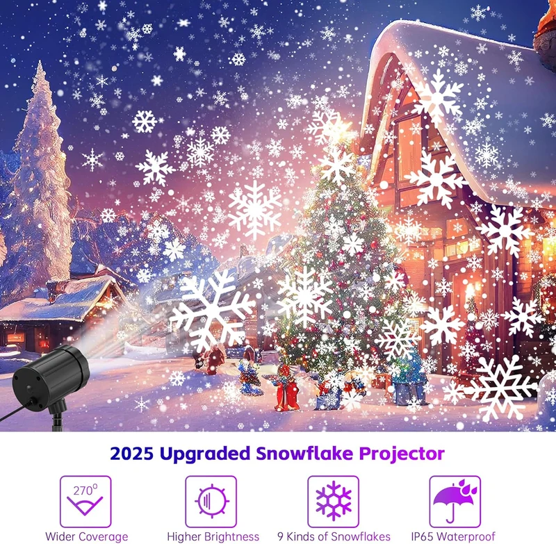 Christmas Projector Lights Dynamic Snowflake Projector IP65 Waterproof Snow Projection Lights