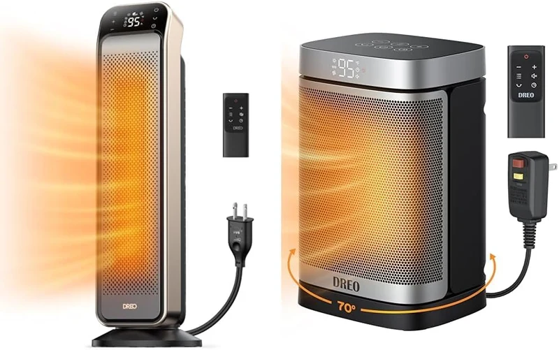 25" Fast Heating Space Heater Bundle w/ Remote, Anti-Burn Plug + Oscillating Ceramic Portable Heater 1500W w/ Adjustable Digital Thermostat