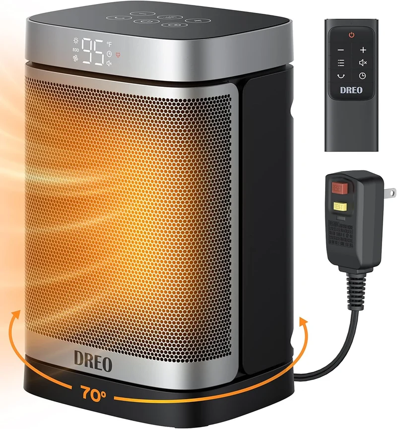 25" Fast Heating Space Heater Bundle w/ Remote, Anti-Burn Plug + Oscillating Ceramic Portable Heater 1500W w/ Adjustable Digital Thermostat