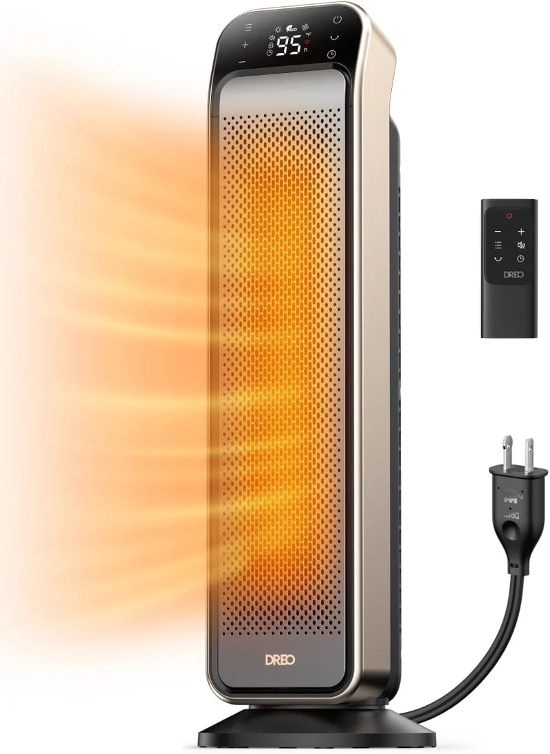 25" Fast Heating Space Heater Bundle w/ Remote, Anti-Burn Plug + Oscillating Ceramic Portable Heater 1500W w/ Adjustable Digital Thermostat