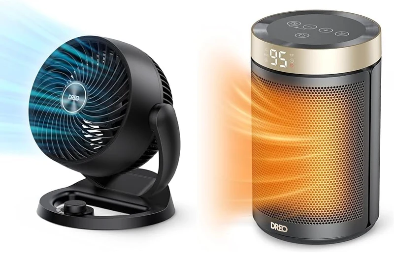 Bundle Fans for Table Air Circulator 9", 70ft Strong Airflow & Space Portable Electric Heaters for Indoor Use with Thermostat, Digital Display