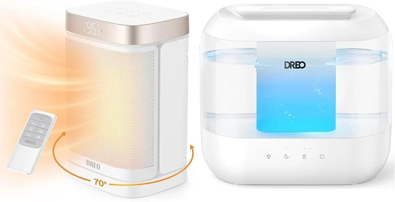 Atom One Space Heater with Remote, 70°Oscillating & Humidifiers 4L Supersized Cool Mist with Oil Diffuser and Nightlight, 32H Runtime